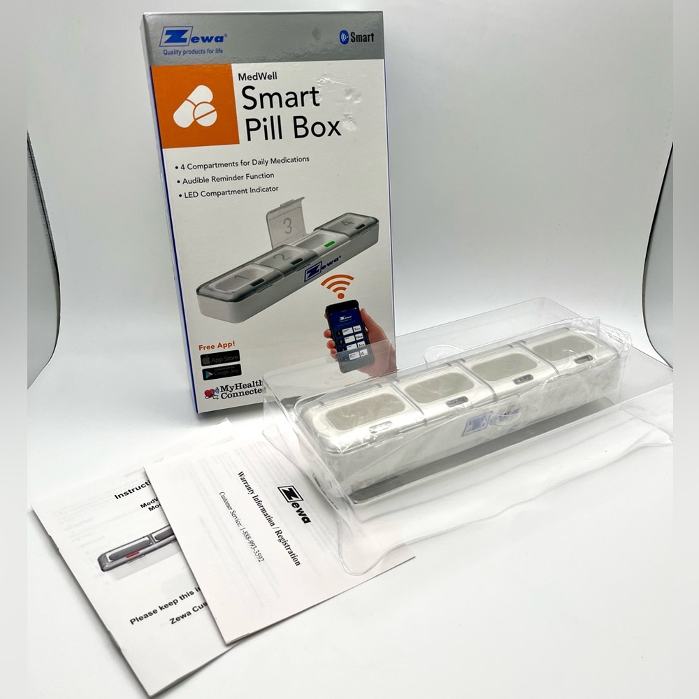 Zewa MedWell Smart Pill Box 4 Compartment Electronic Medication Organizer In Box